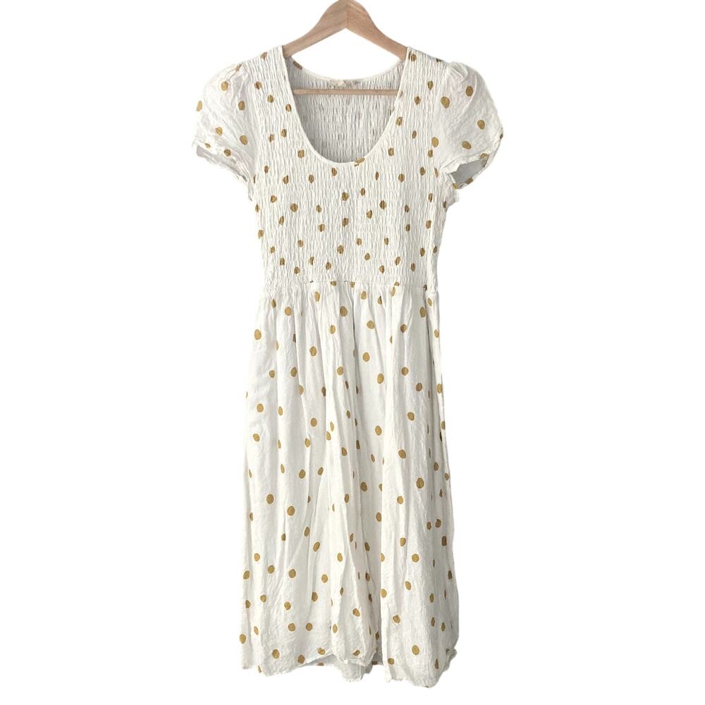 Mystree Gauzy Polka Dot Midi Dress - White Gold - Medium
